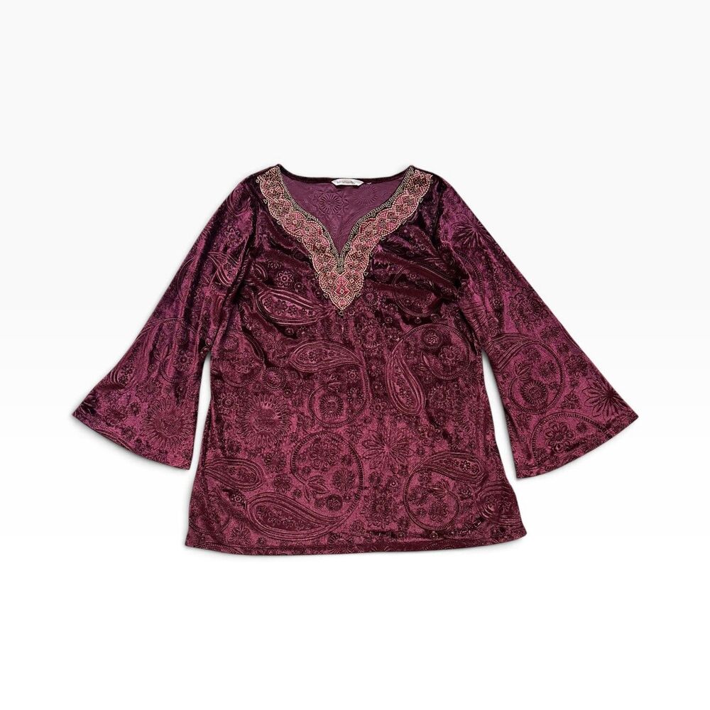 Soft Surroundings Velvet Burnout Blouse Womens L Whimsigoth Boho Practical Magic